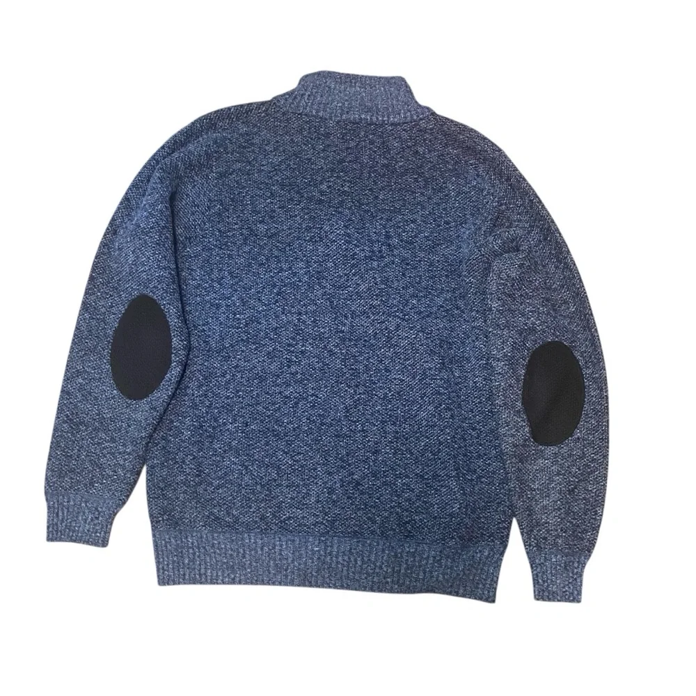Polo Ralph Lauren Men's Heathered Blue 1/4 Zip-Up Sweater Patch Elbows Sz 3XL